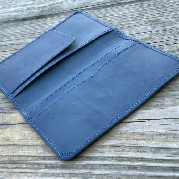 Leather Wallet Bi Fold Blue Card Holder Unisex Purse Handmade Genuine Leather - Picture 2 of 12
